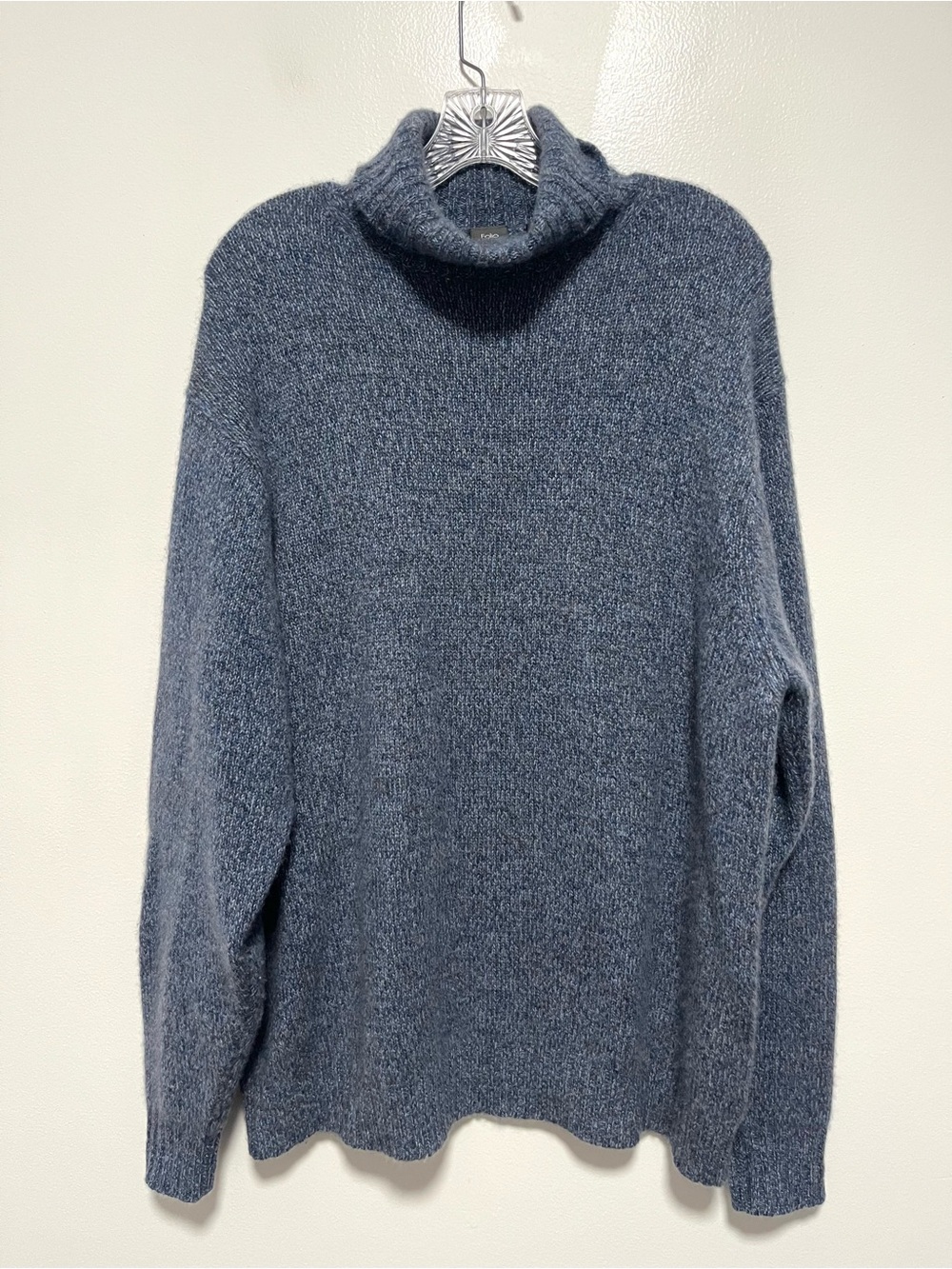 Folio 100% Cashmere Blue Knit Turtleneck Sweater Large Quiet Luxury